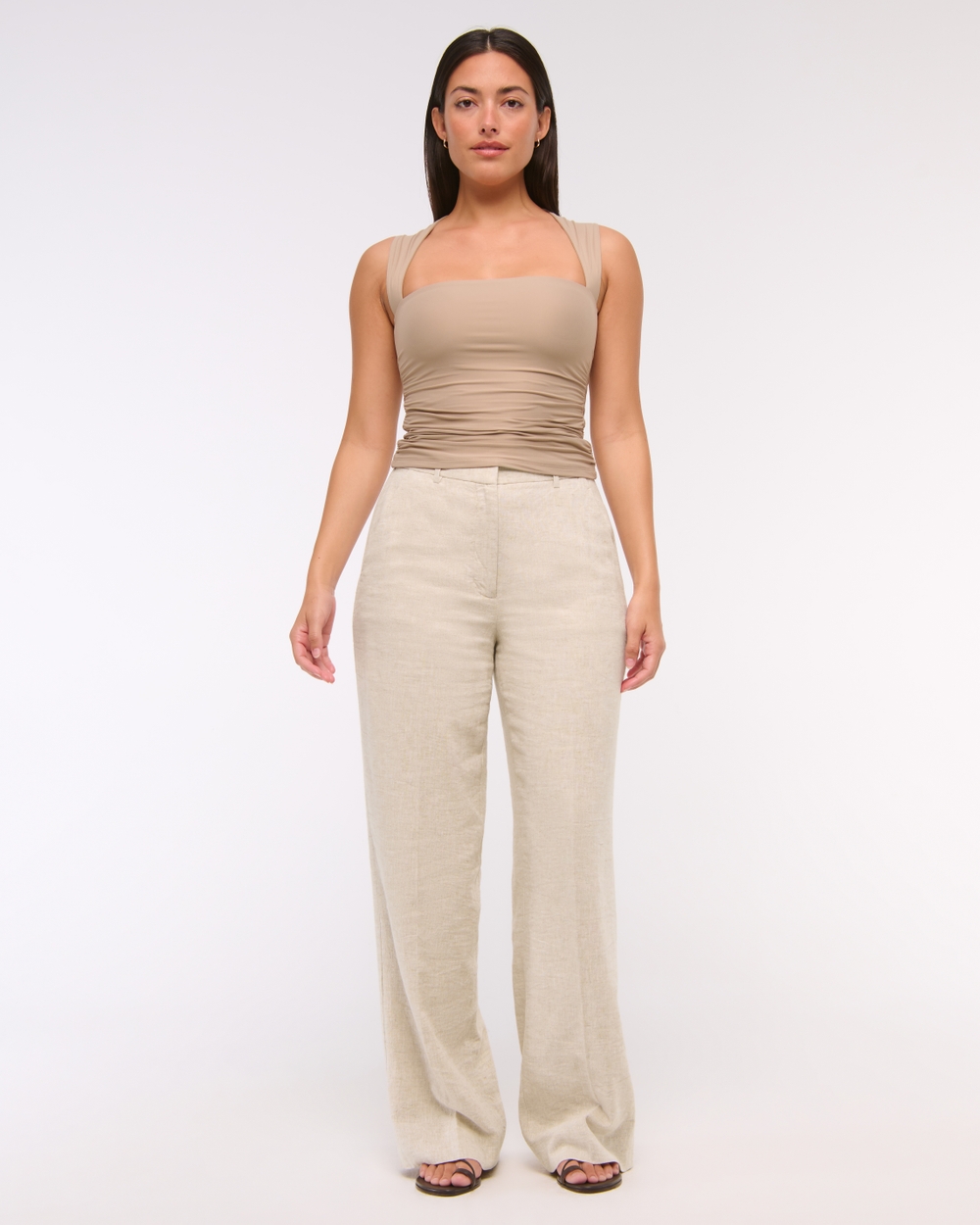 Curve Love Tailored Linen-Blend Wide Leg Pant