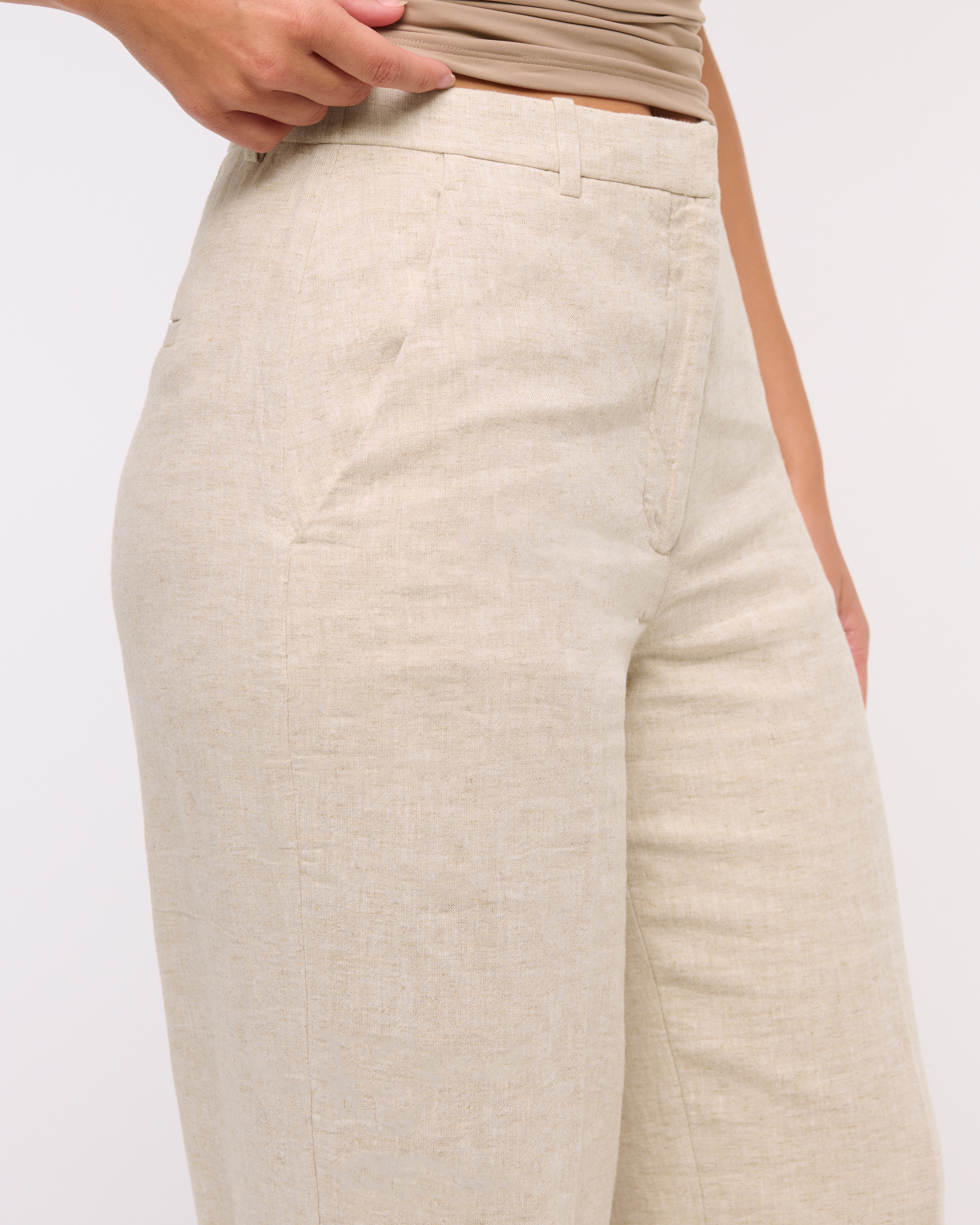 Abercrombie & Fitch Curve Love Tailored Linen-blend Wide Leg Pant In Brown