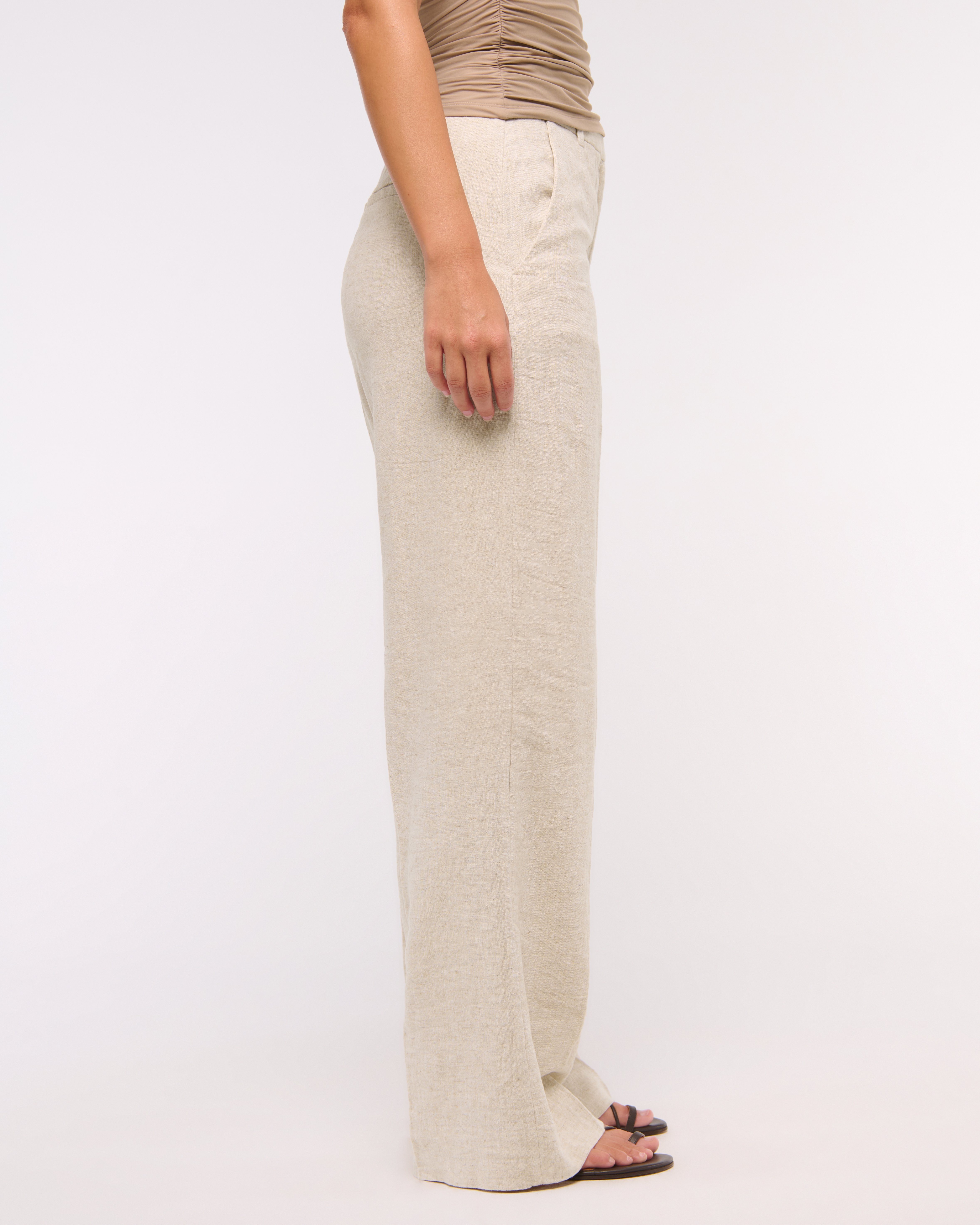 Abercrombie & Fitch Curve Love Tailored Linen-blend Wide Leg Pant In Brown