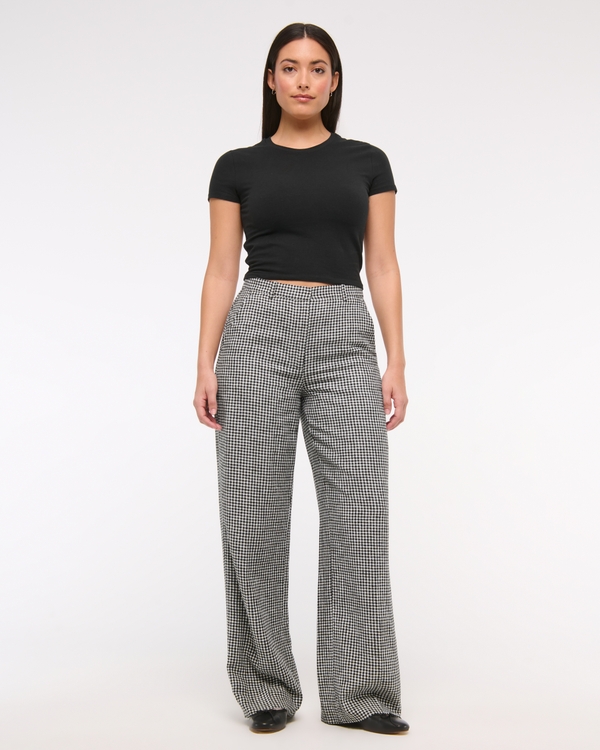 Curve Love Tailored Linen-Blend Wide Leg Pant, Black Gingham view 1