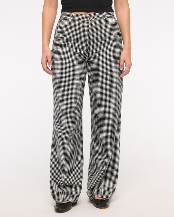 Curve Love Tailored Linen-Blend Wide Leg Pant, Black Gingham view 2