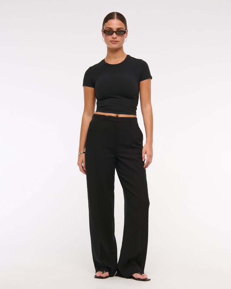 Curve Love Tailored Linen-Blend Wide Leg Pant