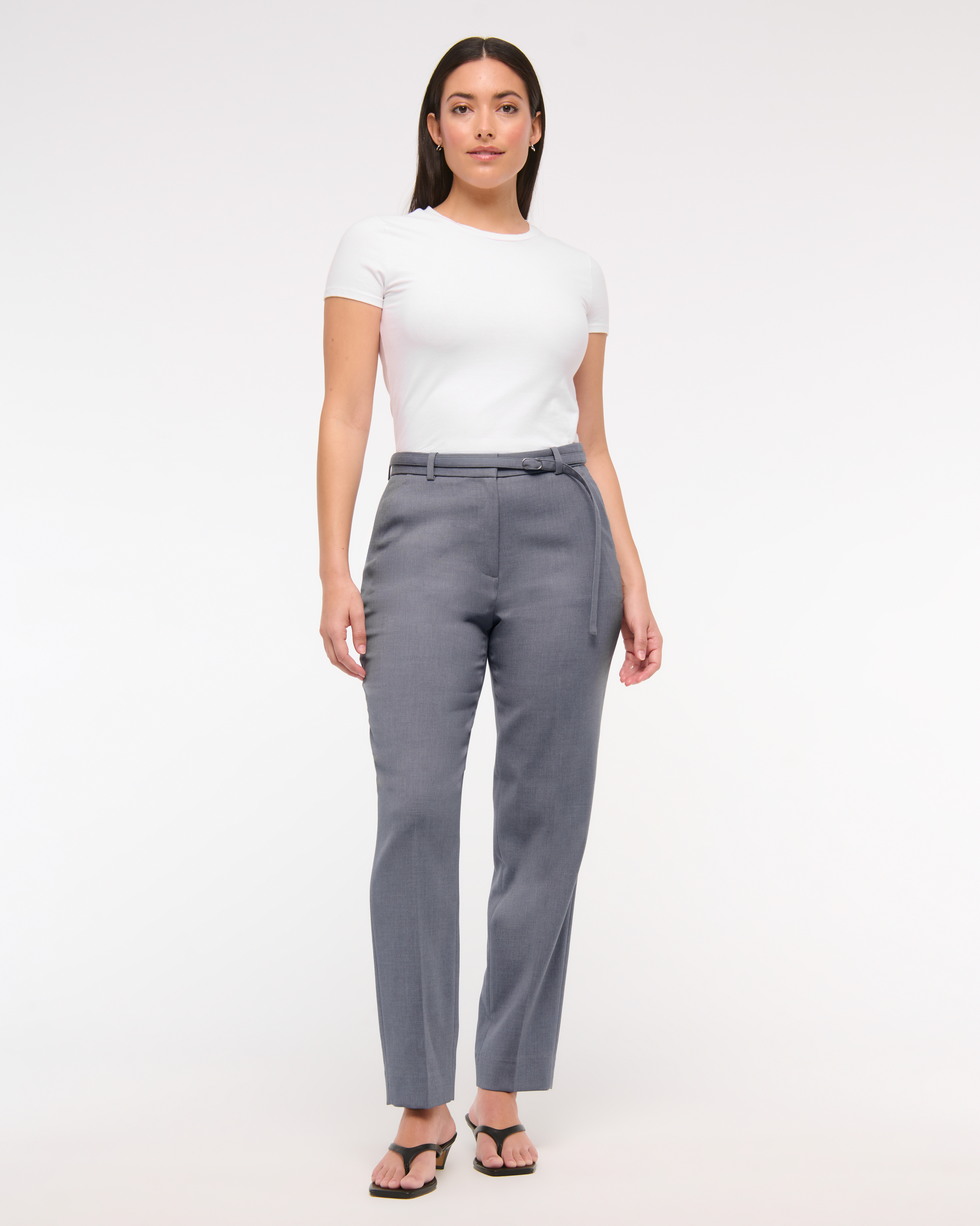 Abercrombie & Fitch Curve Love High Rise Belted Ankle Straight Pant In Gray