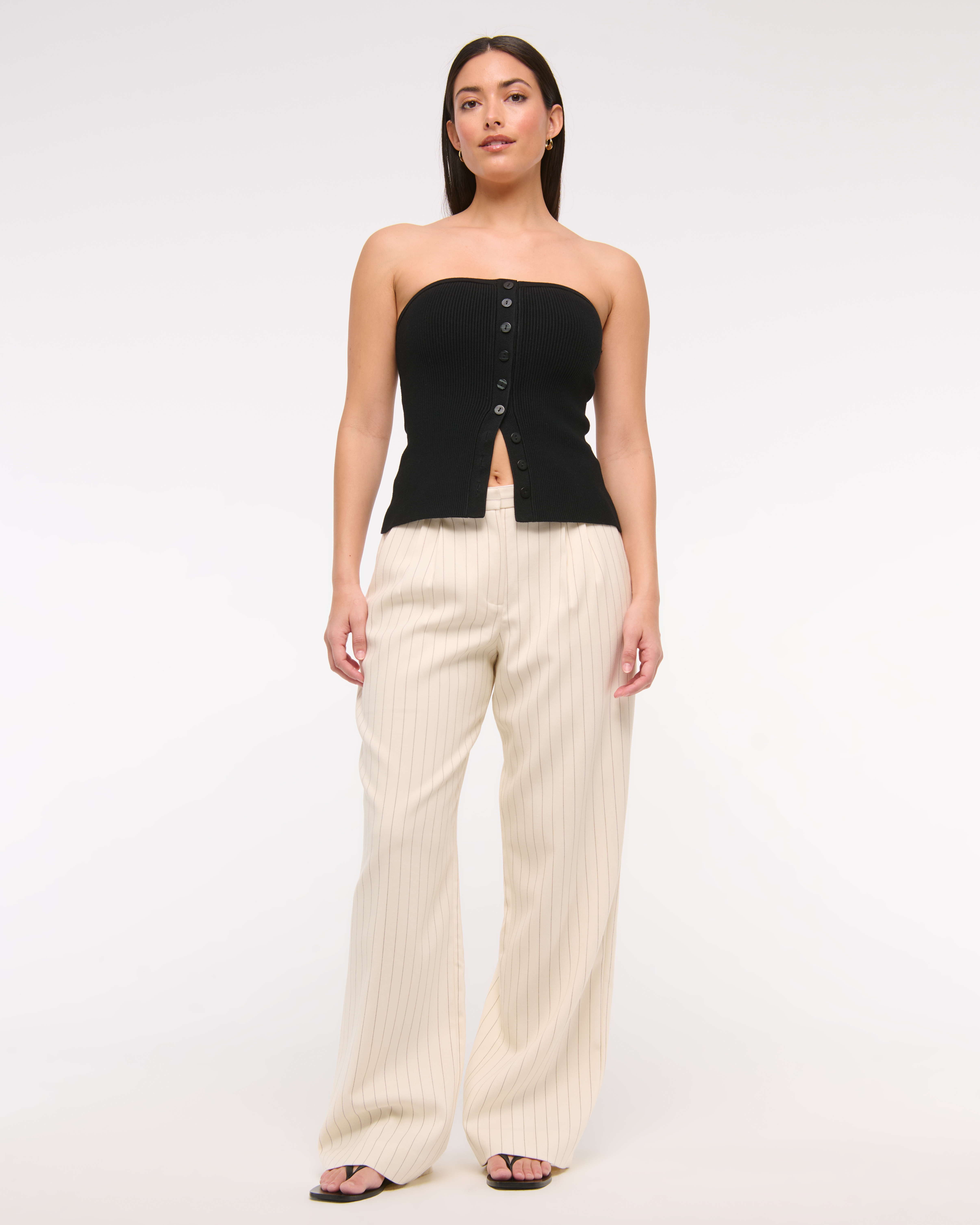 Abercrombie & Fitch Curve Love A&f Sloane Low Rise Tailored Wide Leg Pant In Neutral