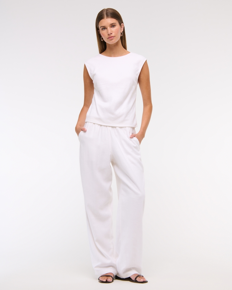 Women's Straight Linen-Blend Pull-On Pant Women's Clearance