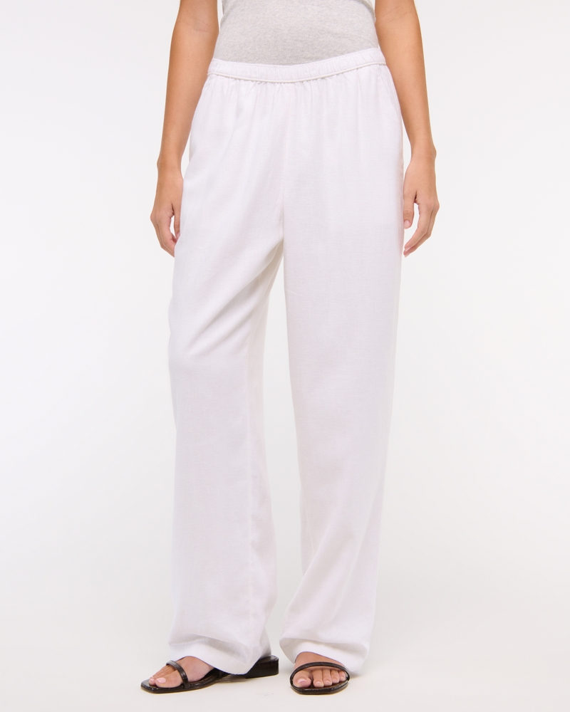 Straight Linen-Blend Pull-On Pant