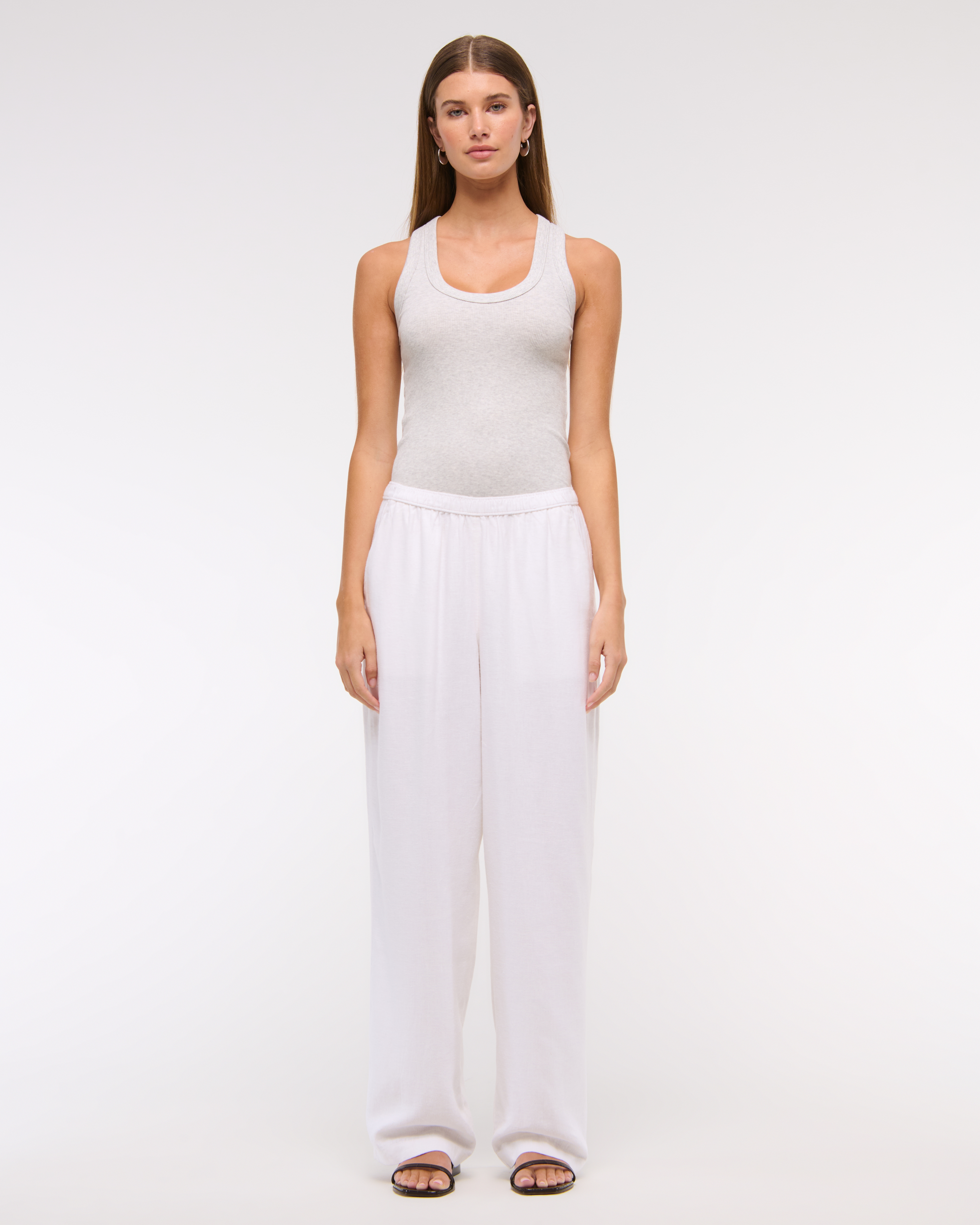 【BAON】[BAON] Hollied Linen Banding Pants - Linen 55 Women's Straight Linen-Blend Pull-On Pant | Women's