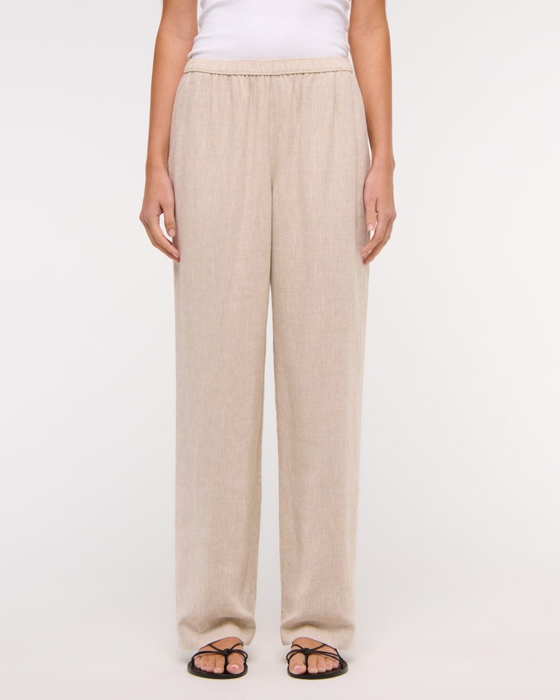 Straight Linen-Blend Pull-On Pant