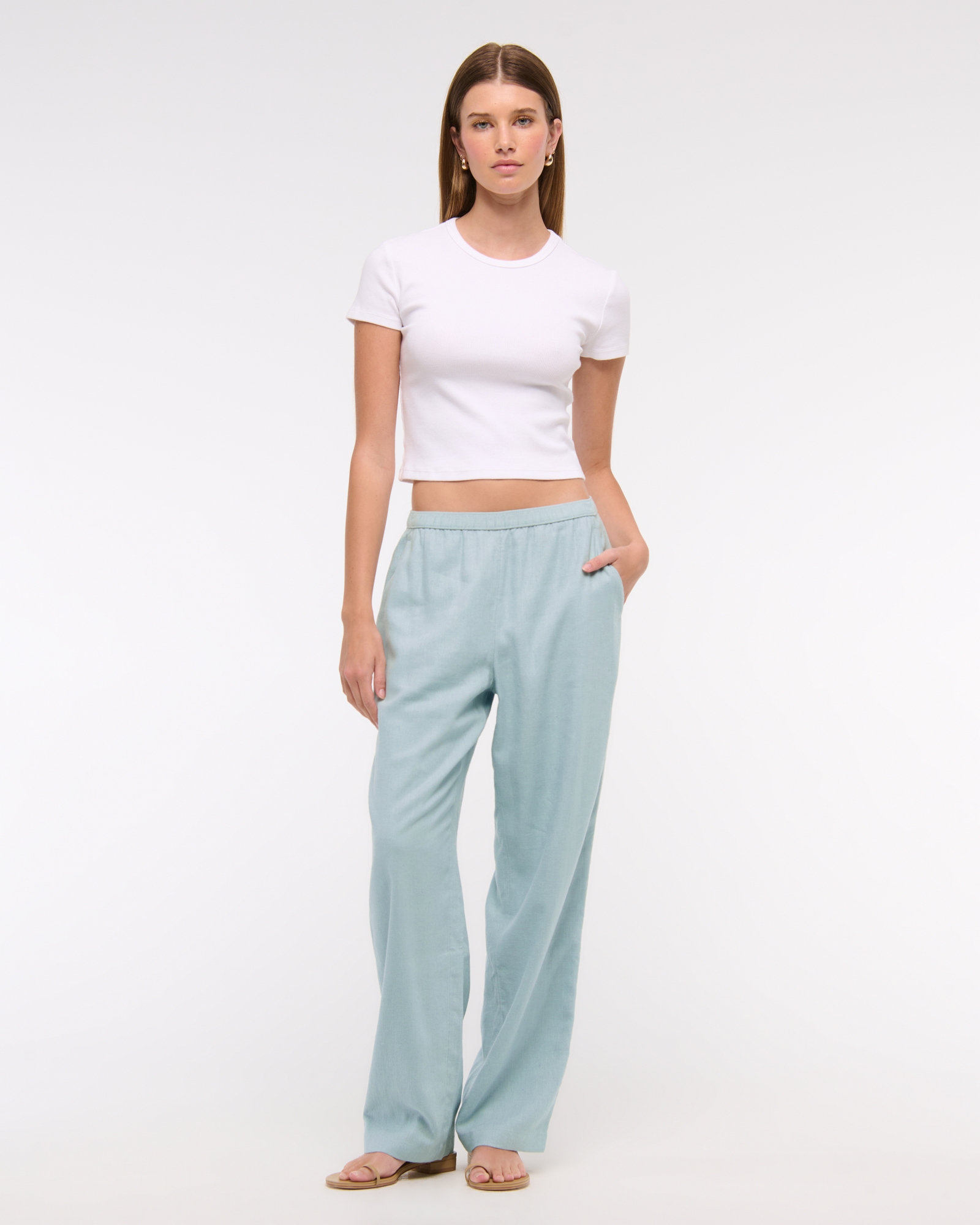 Straight Linen-Blend Pull-On Pant