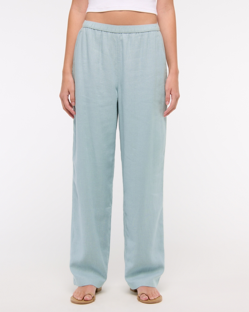 Straight Linen-Blend Pull-On Pant