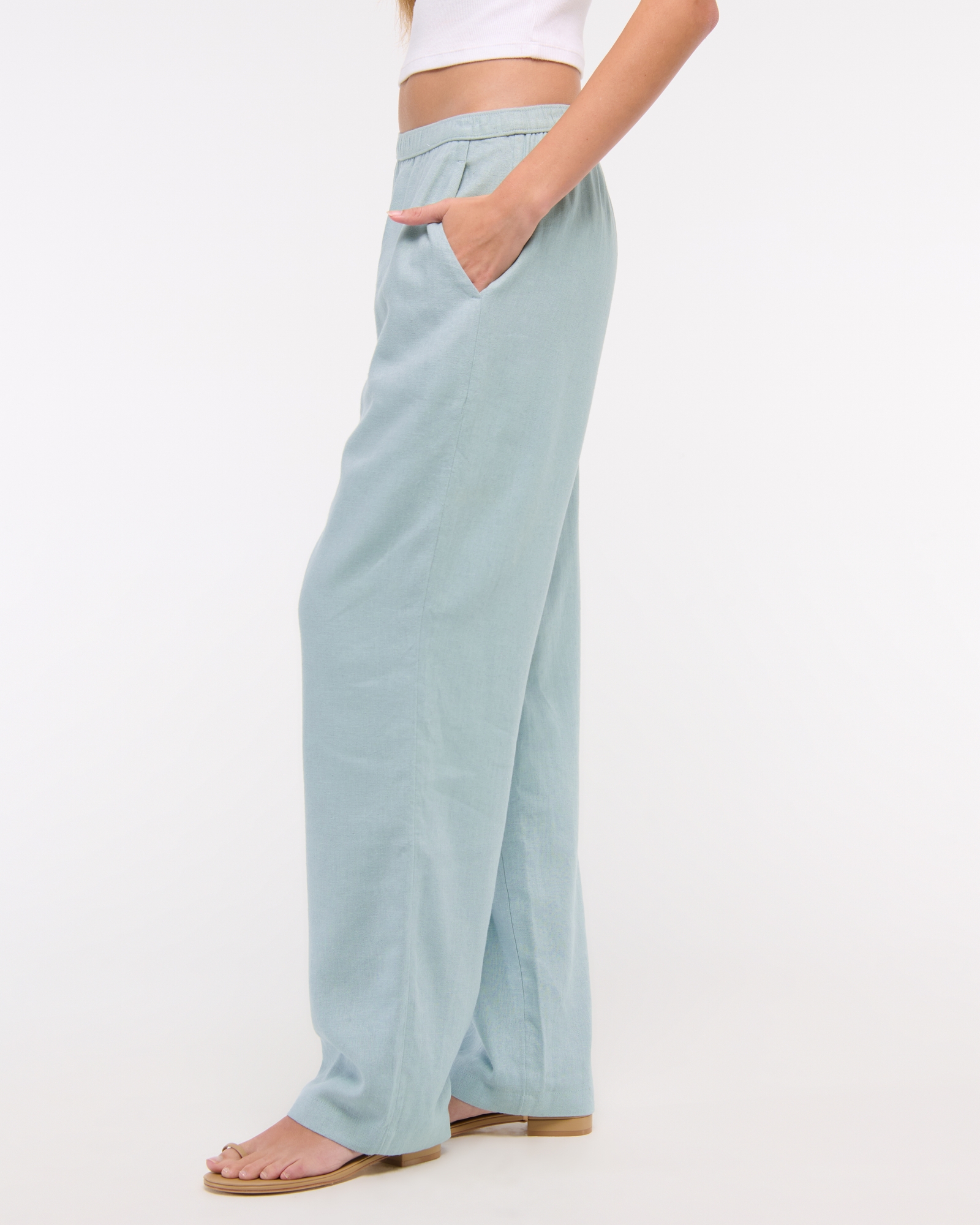 Straight Linen-Blend Pull-On Pant