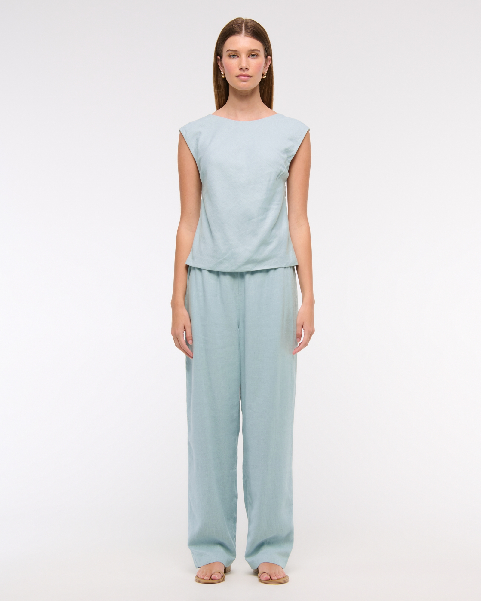 Straight Linen-Blend Pull-On Pant