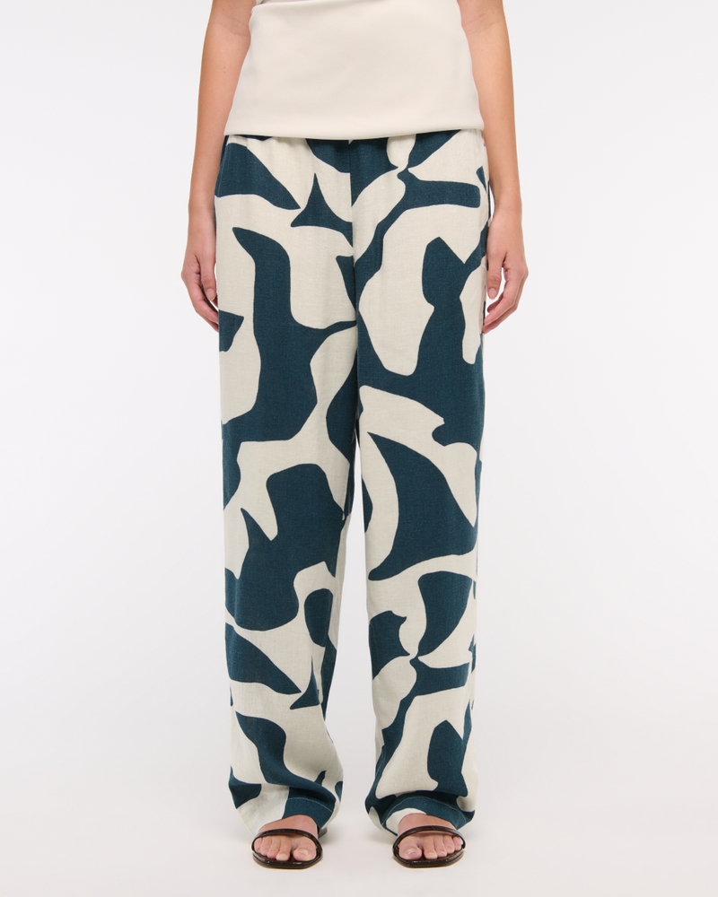 Straight Linen-Blend Pull-On Pant