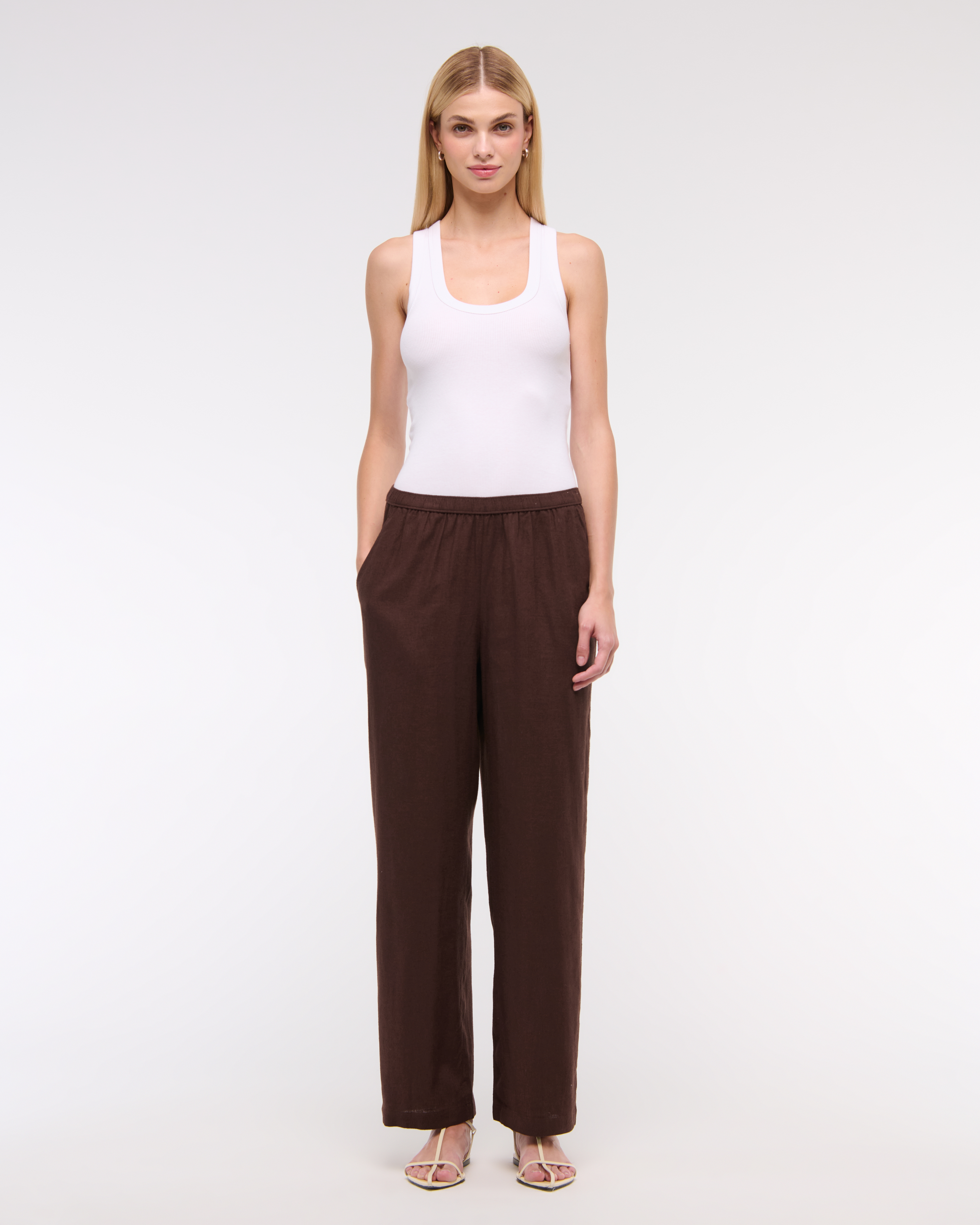 Женские брюки Abercrombie & Fitch Straight Linen-Blend Pull-On Pant, цвет: Коричневый — фото 2