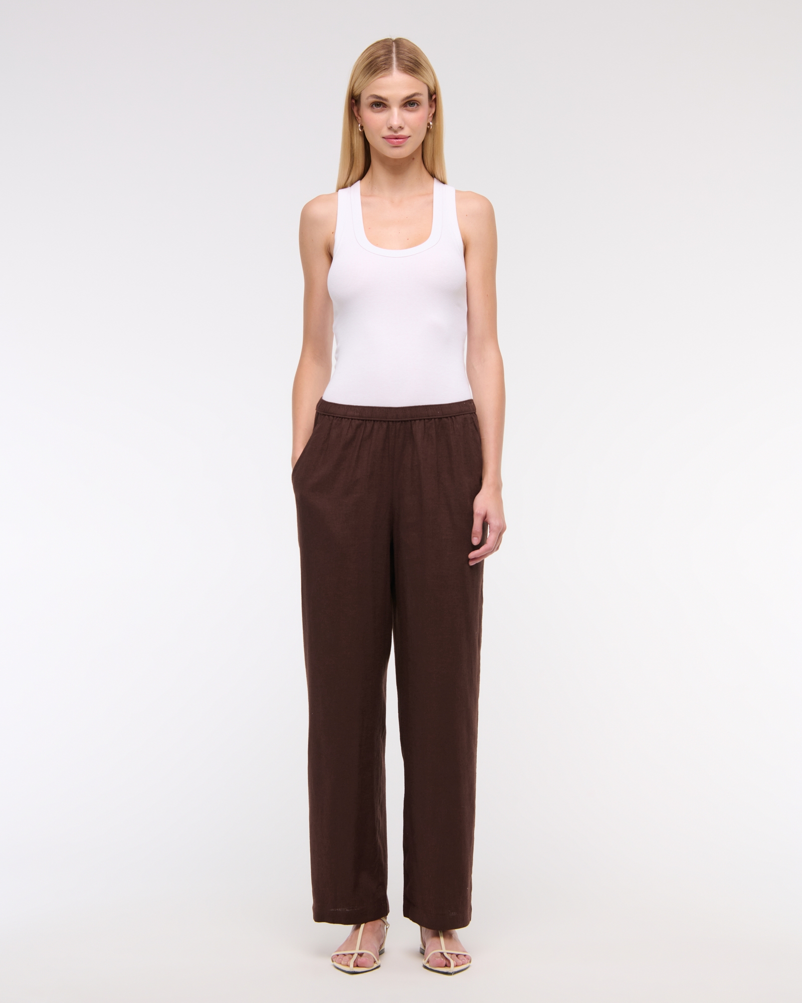 Straight Linen-Blend Pull-On Pant
