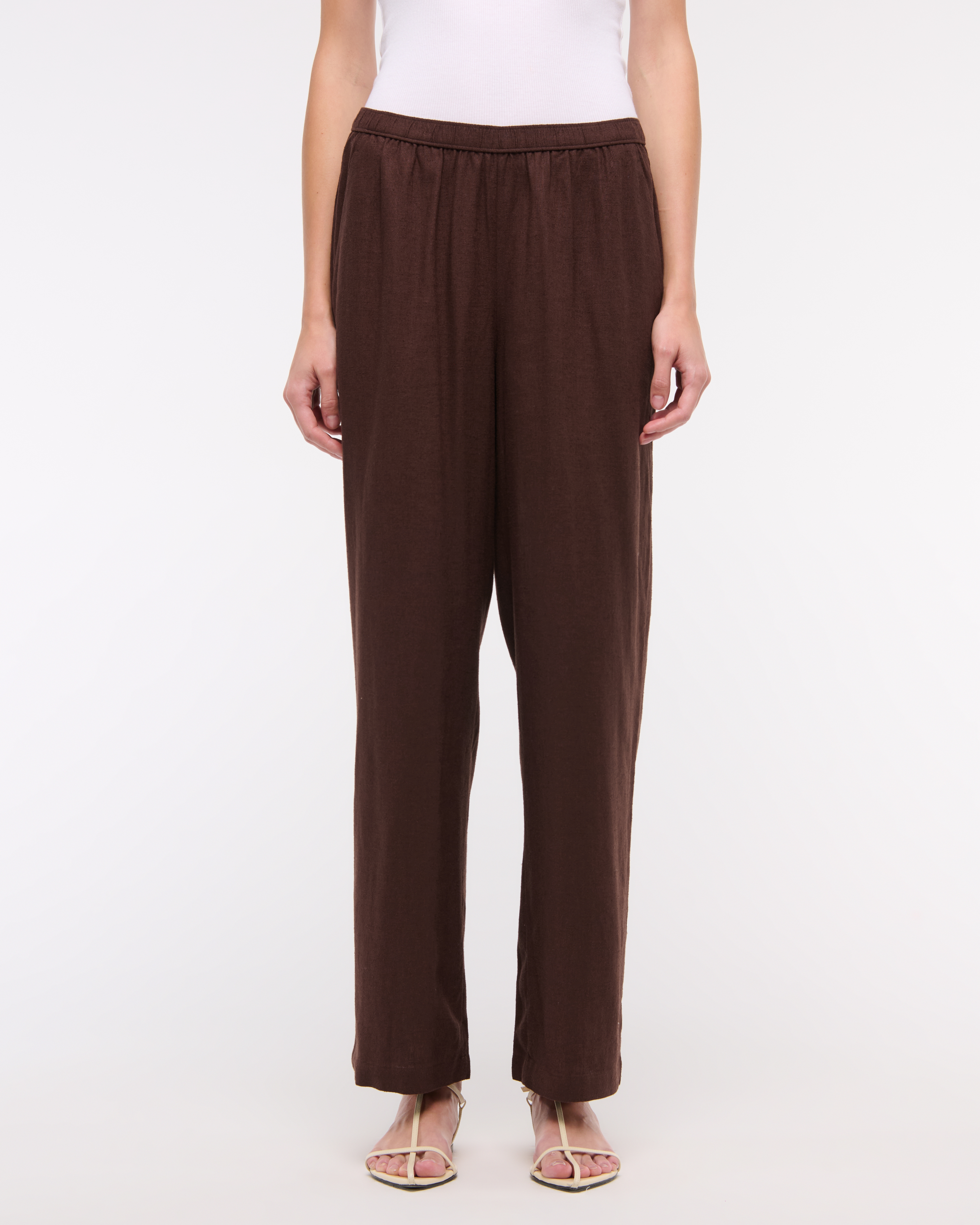 Женские брюки Abercrombie & Fitch Straight Linen-Blend Pull-On Pant, цвет: Коричневый — фото 3