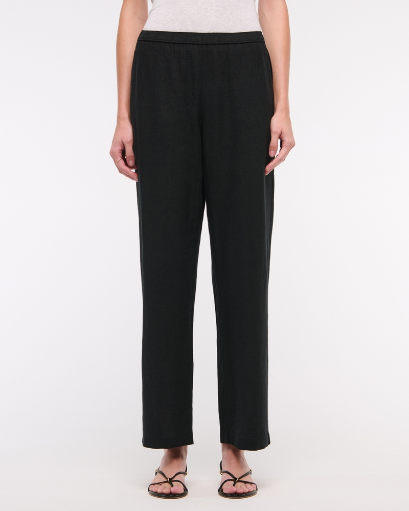 Straight Linen-Blend Pull-On Pant