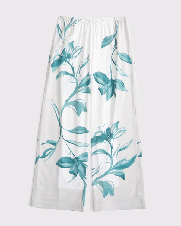 Drapey Wide Leg Pull-On Pant, Green Pattern view 1