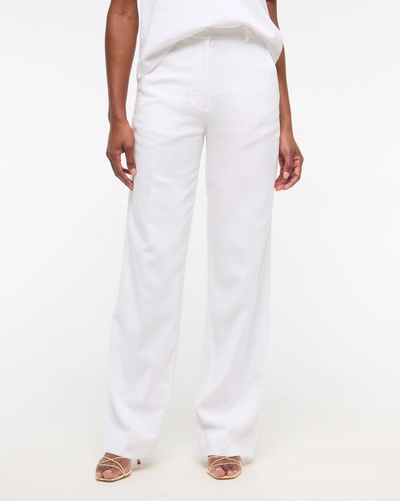 Tailored Linen-Blend Wide Leg Pant