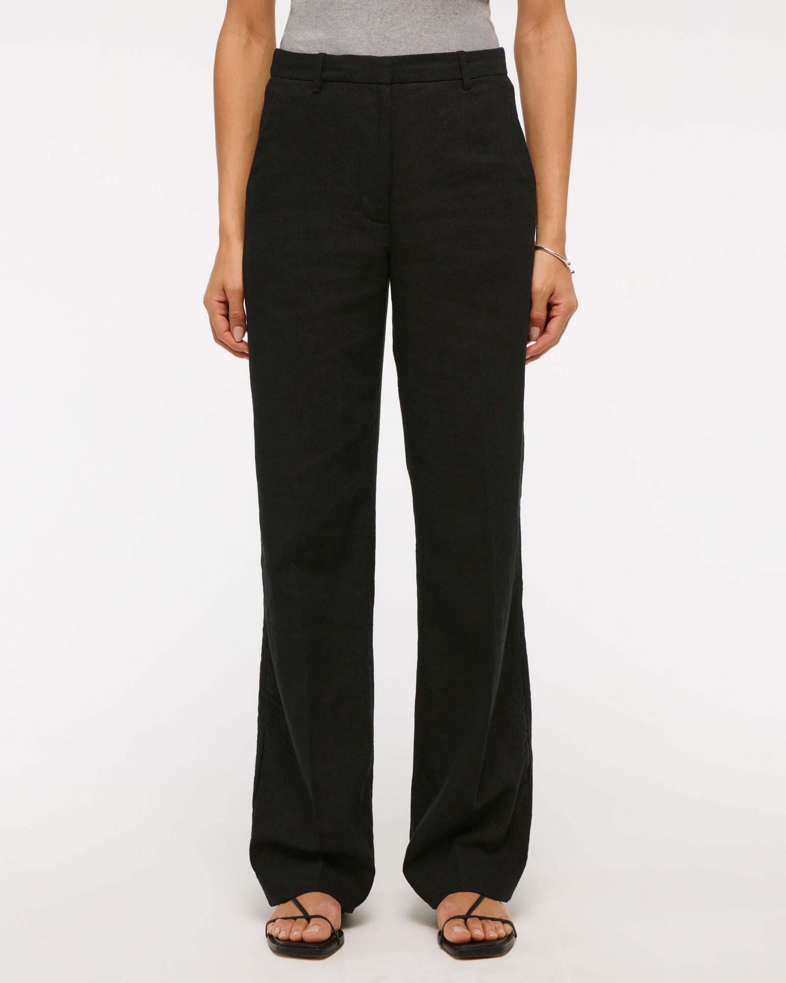 Tailored Linen-Blend Wide Leg Pant