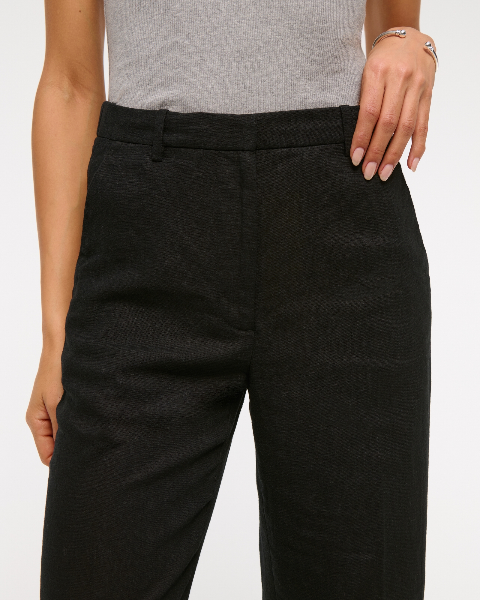 Tailored Linen-Blend Wide Leg Pant