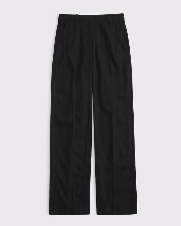Tailored Linen-Blend Wide Leg Pant, Black view 1