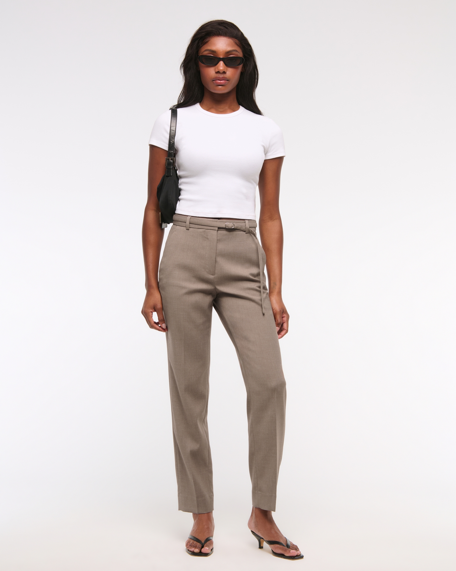 High Rise Belted Ankle Straight Pant