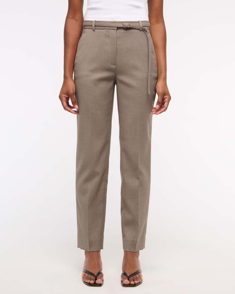 High Rise Belted Ankle Straight Pant