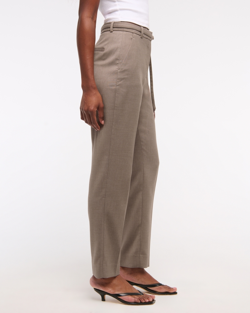 High Rise Belted Ankle Straight Pant