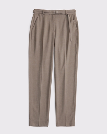 High Rise Belted Ankle Straight Pant