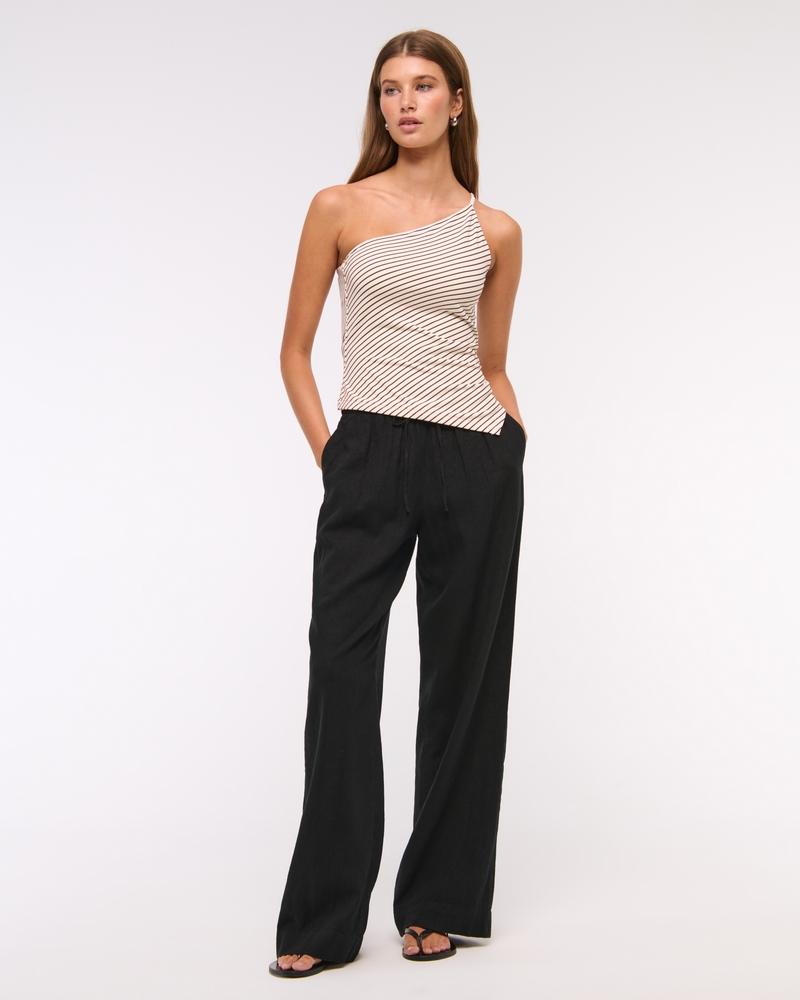 A&F Sloane Low Rise Tailored Linen-Blend Wide Leg Pant
