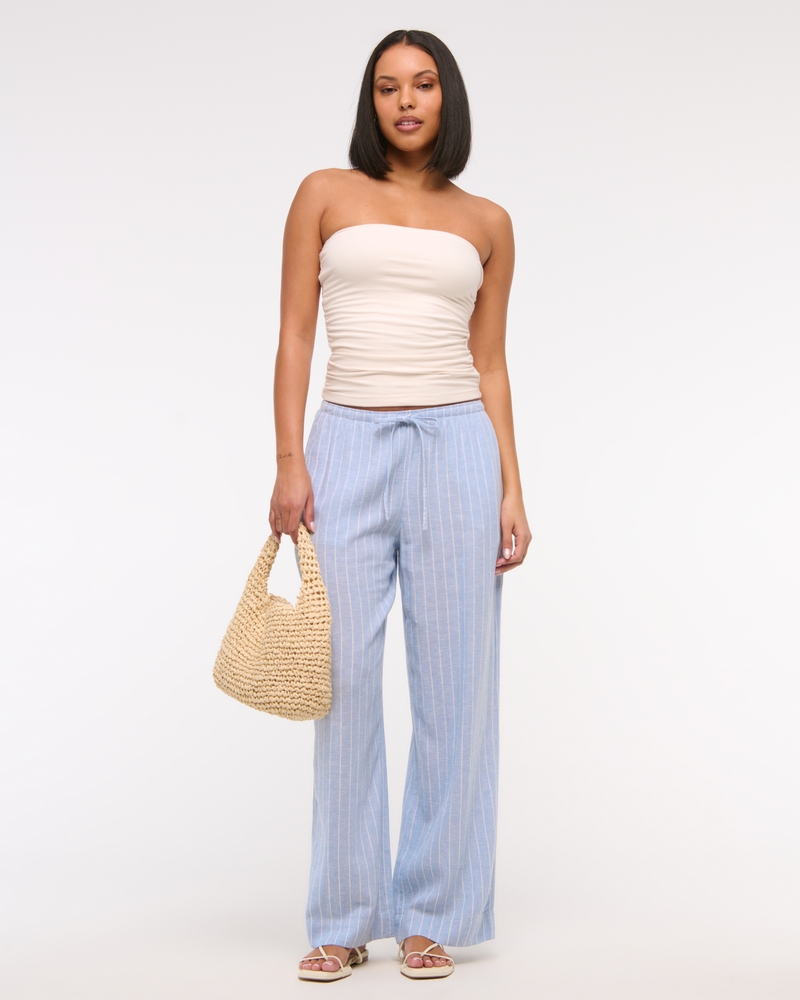 A&F Sloane Low Rise Tailored Linen-Blend Wide Leg Pant