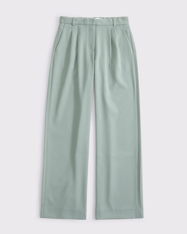 A&F Sloane Low Rise Tailored Wide Leg Pant, Green view 1