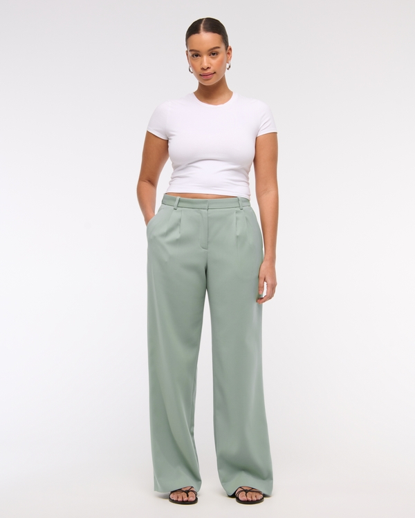 Curve Love A&F Sloane Low Rise Tailored Wide Leg Pant, Green view 1