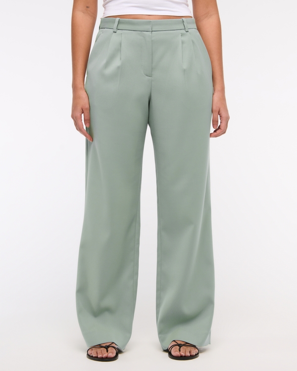 Curve Love A&F Sloane Low Rise Tailored Wide Leg Pant, Green view 2
