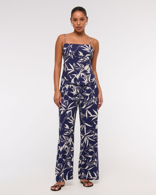 Textured Pull-On Pant, Blue Floral view 1