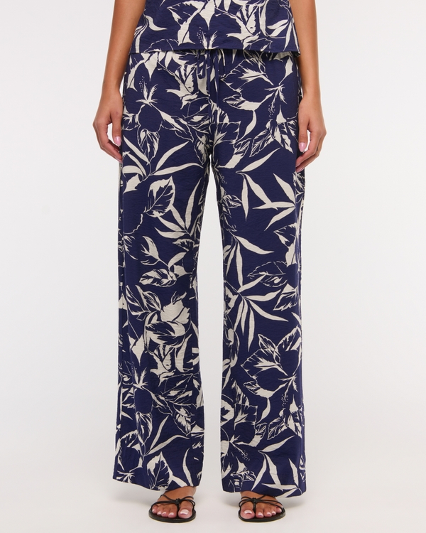 Textured Pull-On Pant, Blue Floral view 2