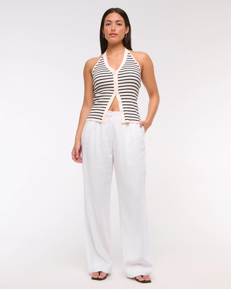 Curve Love A&F Sloane Low Rise Tailored Linen-Blend Pant