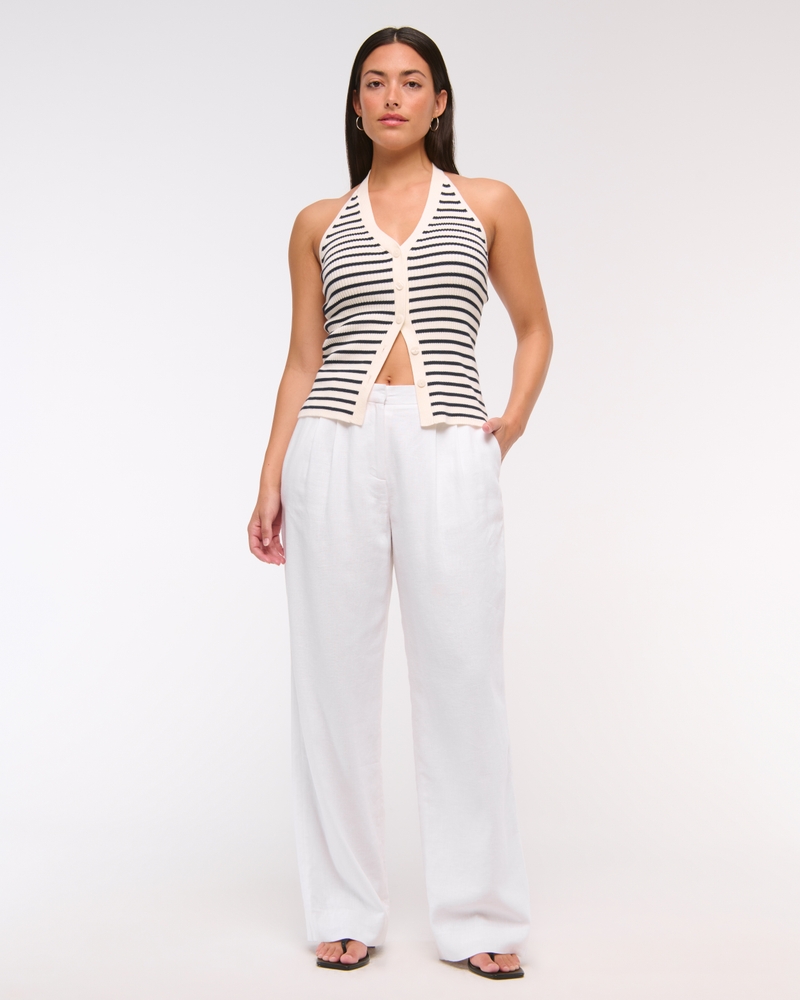 Curve Love A&F Sloane Low Rise Tailored Linen-Blend Pant