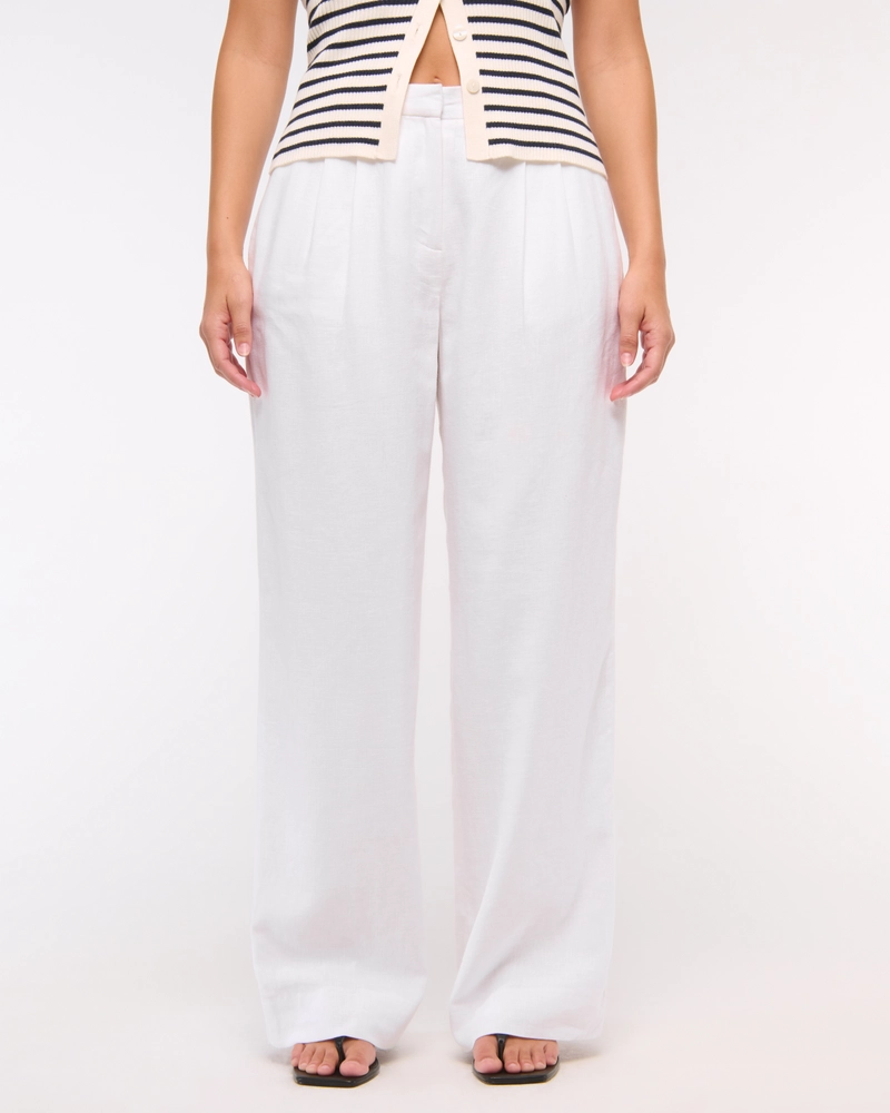 Curve Love A&F Sloane Low Rise Tailored Linen-Blend Pant