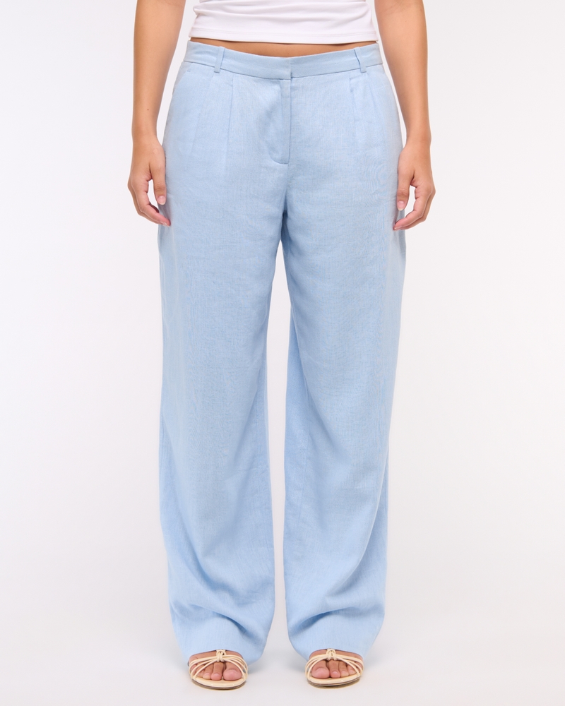 Curve Love A&F Sloane Low Rise Tailored Linen-Blend Pant