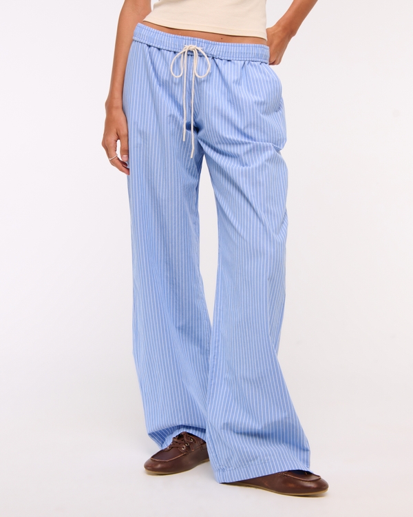 Poplin Wide Leg Pull-On Pant, Blue Stripe view 2