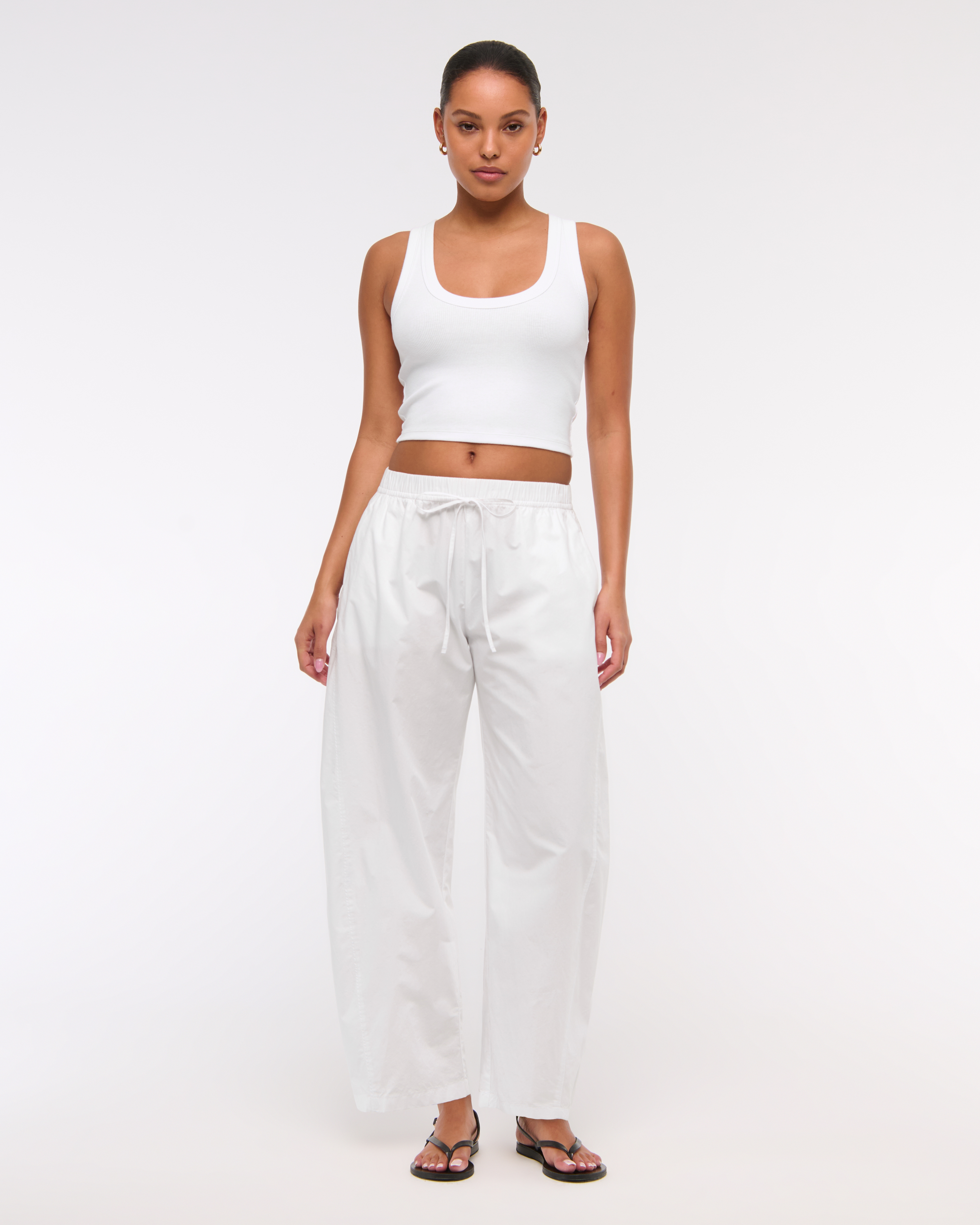 Abercrombie & Fitch Poplin Barrel Pull-on Pant In White