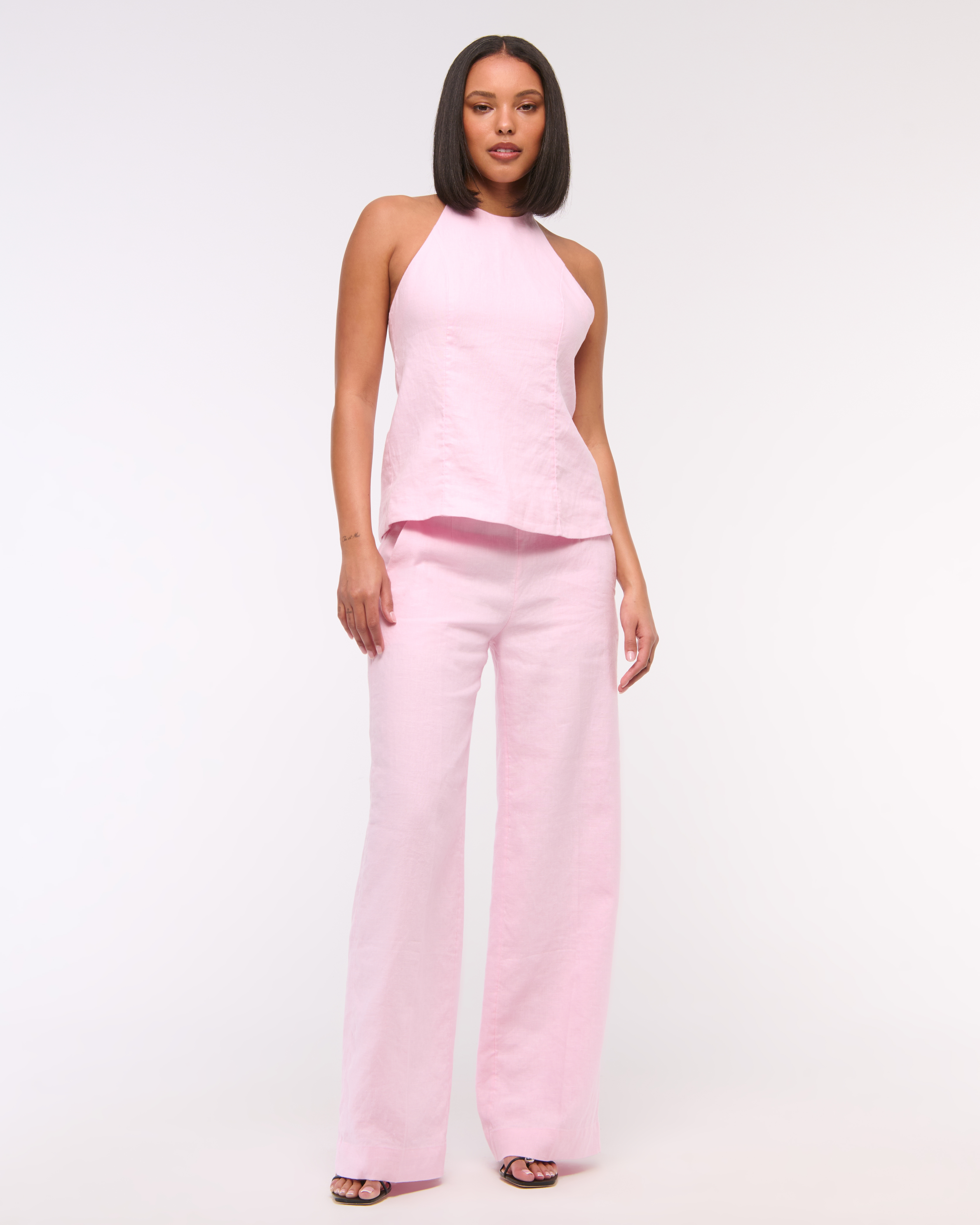 Abercrombie & Fitch Premium Linen Tailored Ultra Wide Leg Pant In Pink