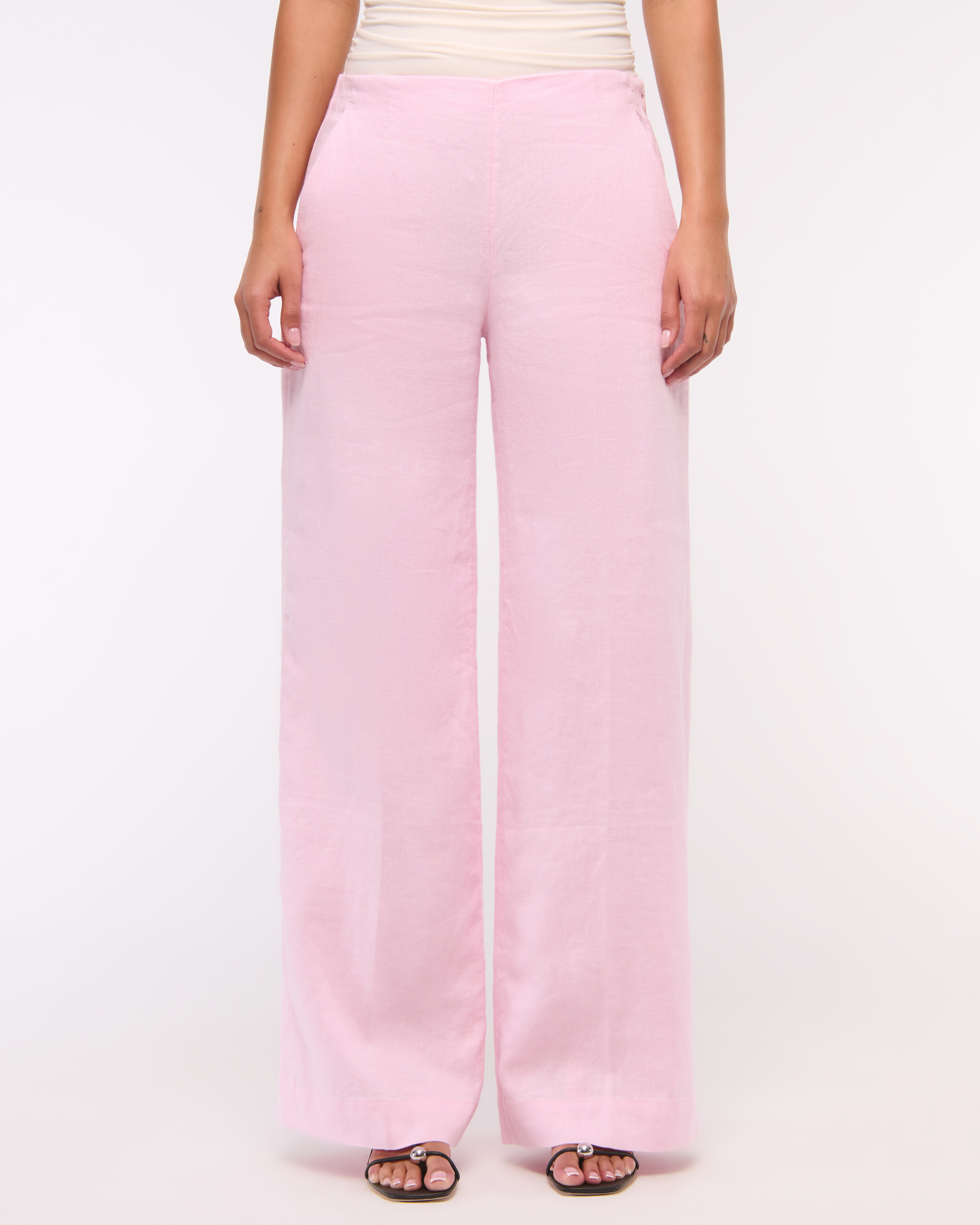 Abercrombie & Fitch Premium Linen Tailored Ultra Wide Leg Pant In Pink