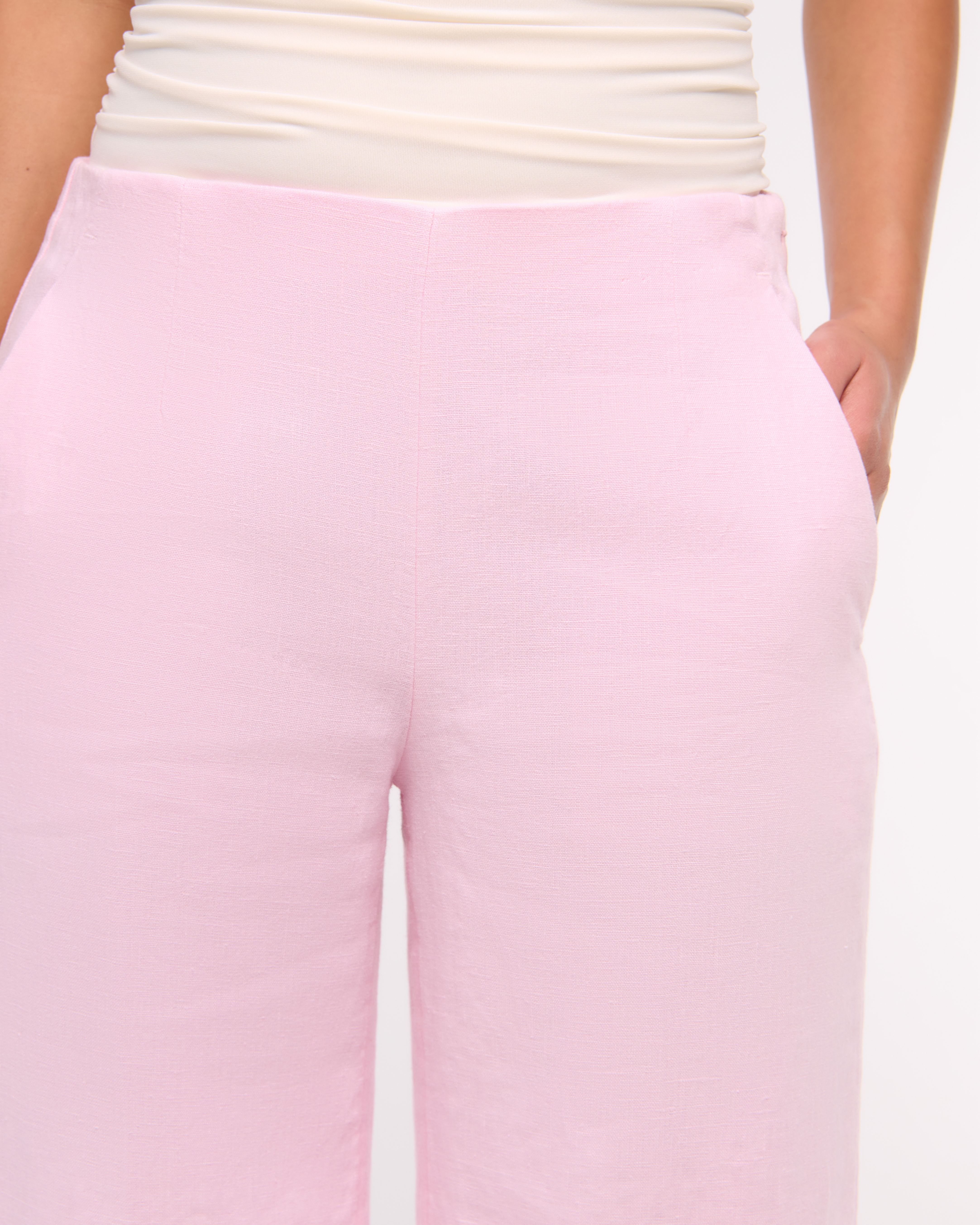 Abercrombie & Fitch Premium Linen Tailored Ultra Wide Leg Pant In Pink