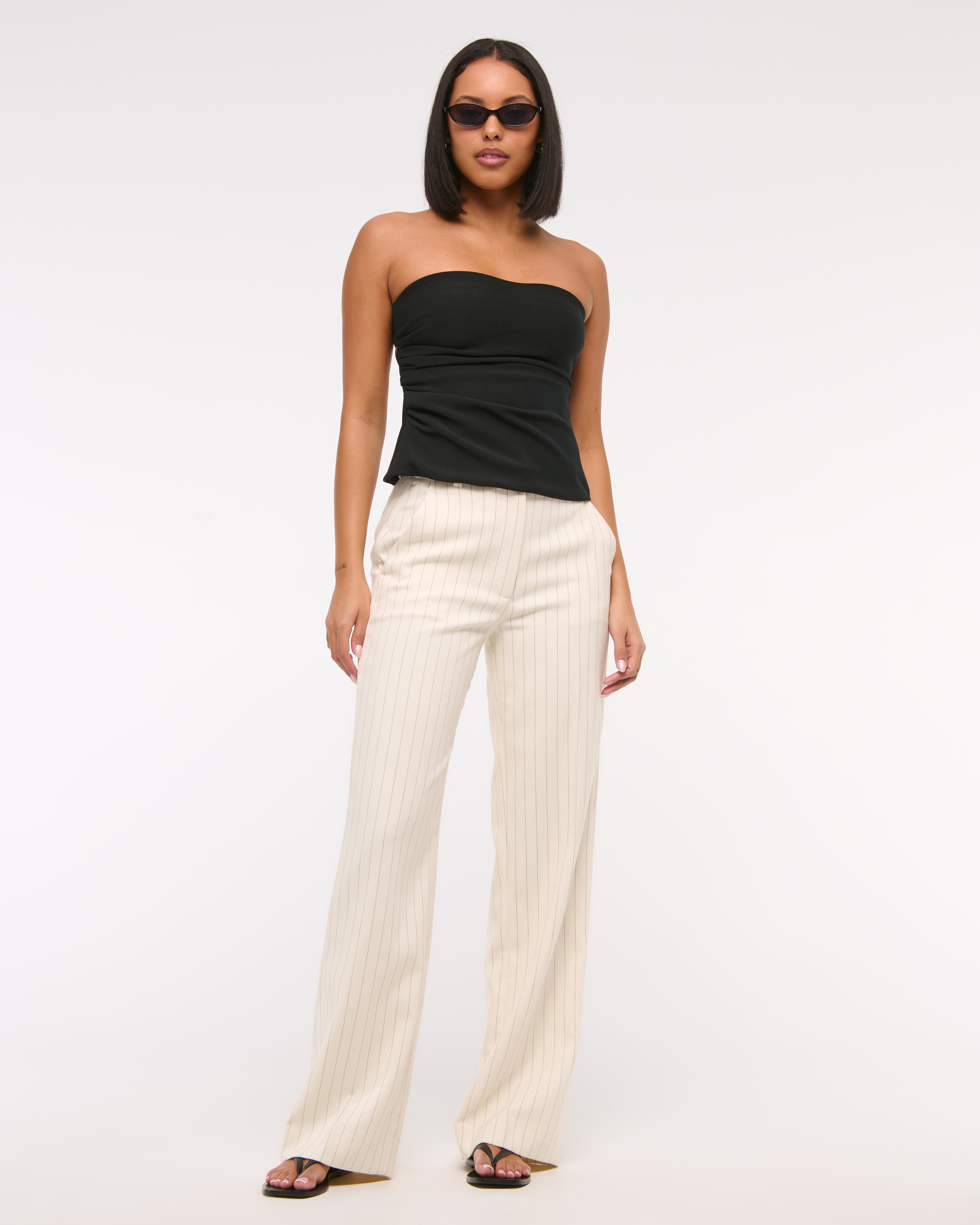 Abercrombie & Fitch Tailored Wide Leg Pant In Neutral