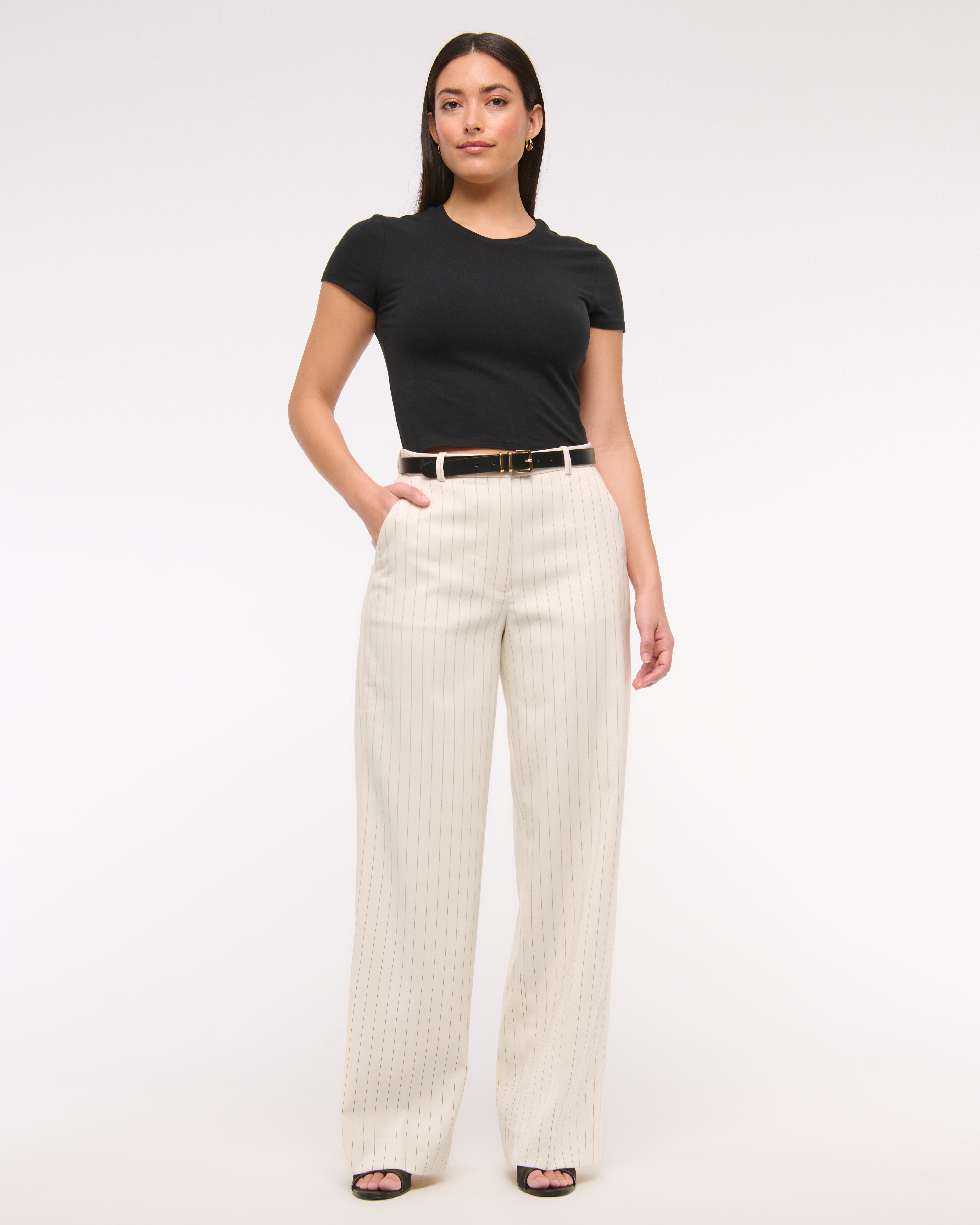 Abercrombie & Fitch Curve Love Tailored Wide Leg Pant In Black