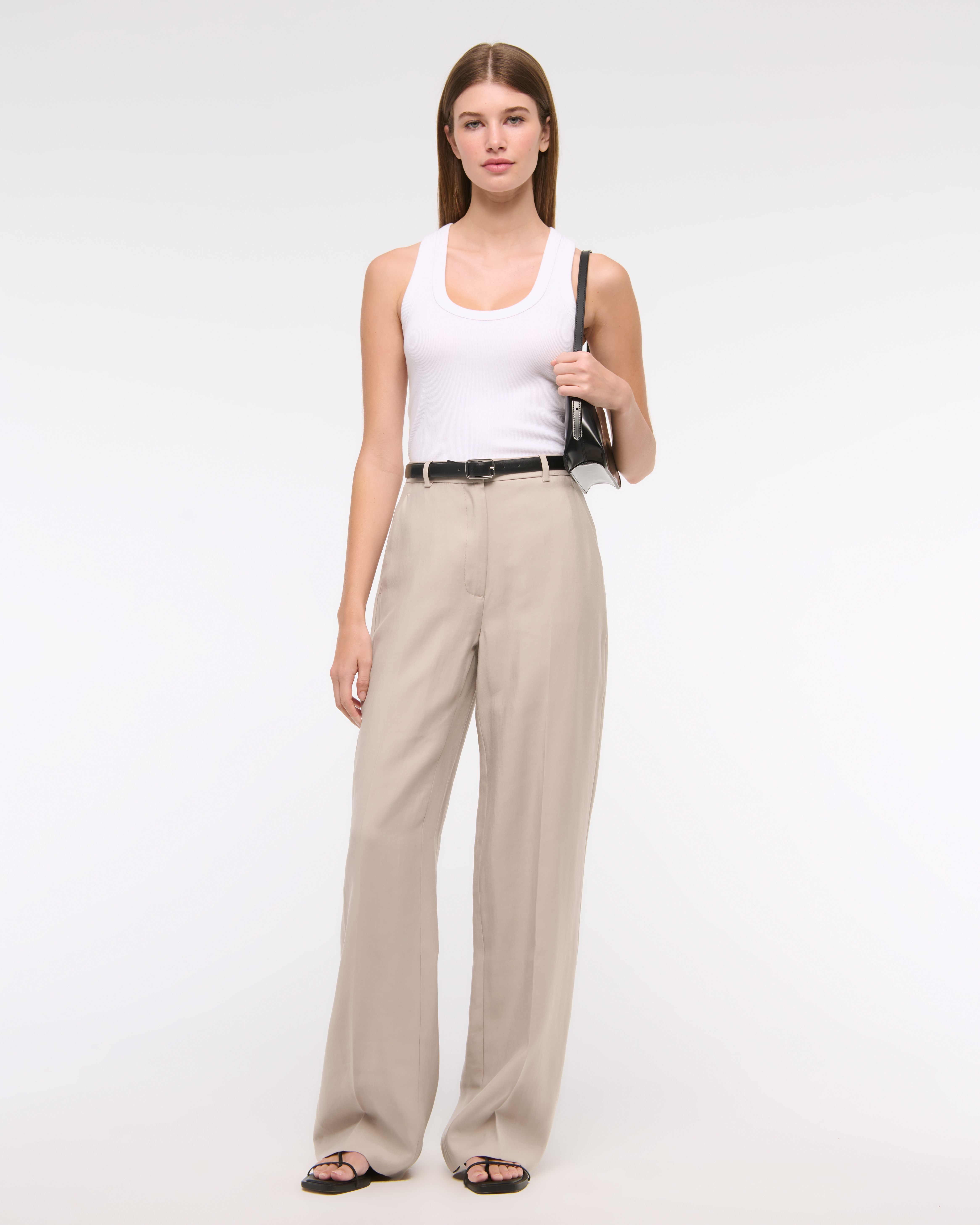 Abercrombie & Fitch Drapey Tailored Wide Leg Pant In Neutral