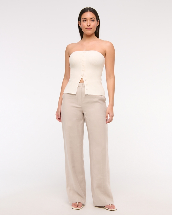Curve Love Drapey Tailored Wide Leg Pant, Sand view 1